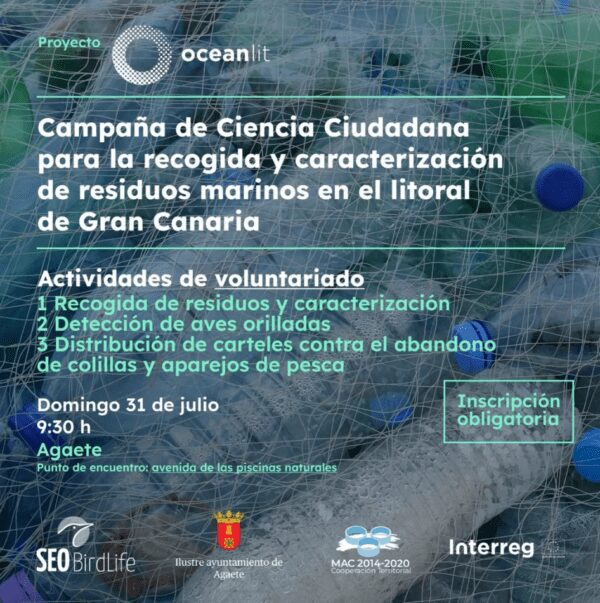 El proyecto Oceanlit convoca una limpieza ciudadana este domingo en la costa en Agaete