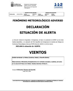 El Gobierno actualiza la situación de alerta por viento en Tenerife y La Palma