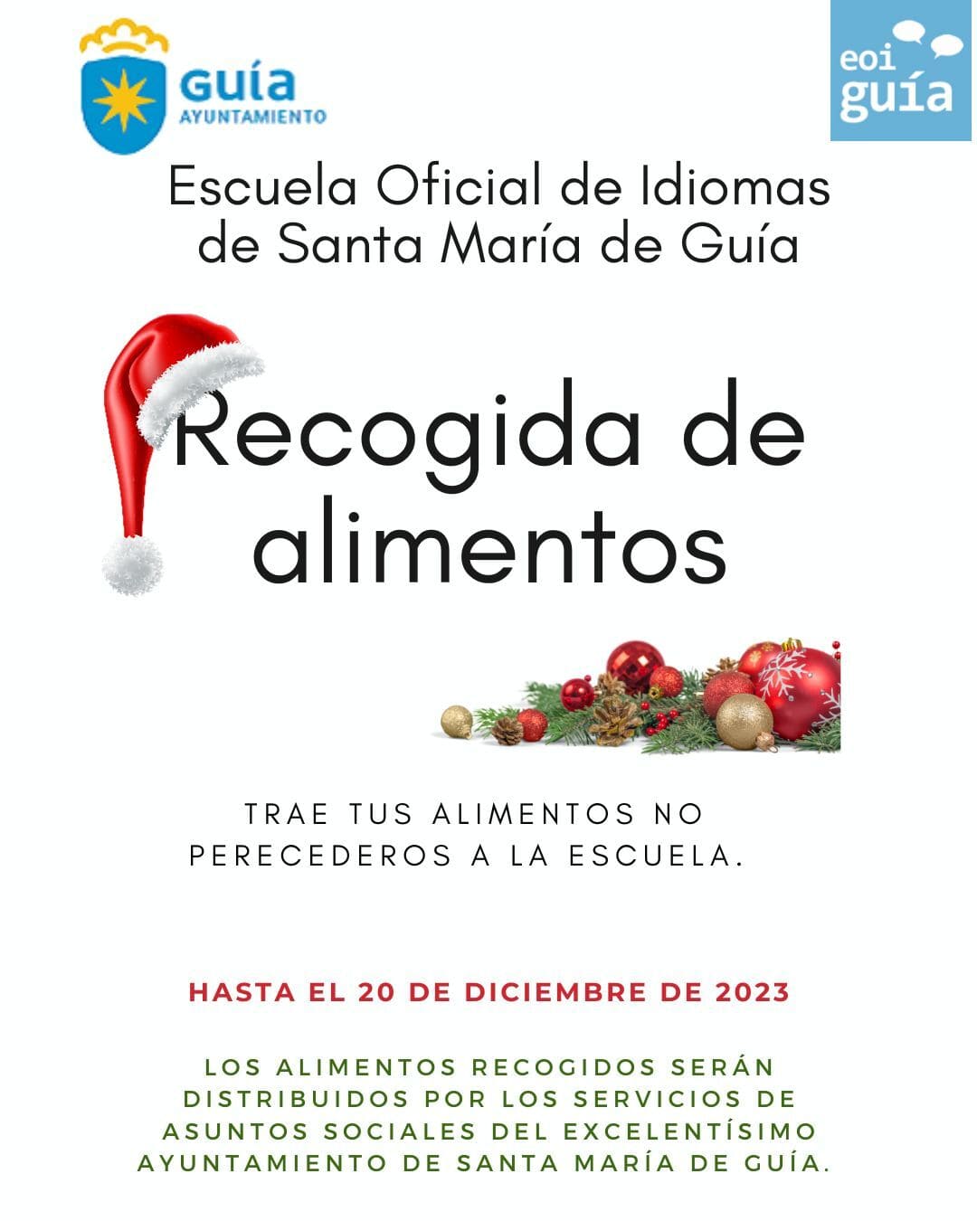 La Escuela Oficial de Idiomas de Santa María de Guía organiza una recogida solidaria de alimentos