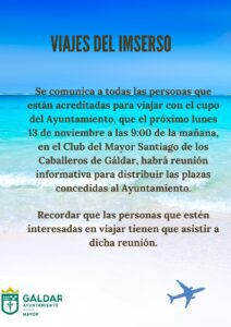 Cartel de la reunion para los viajes del Imserso