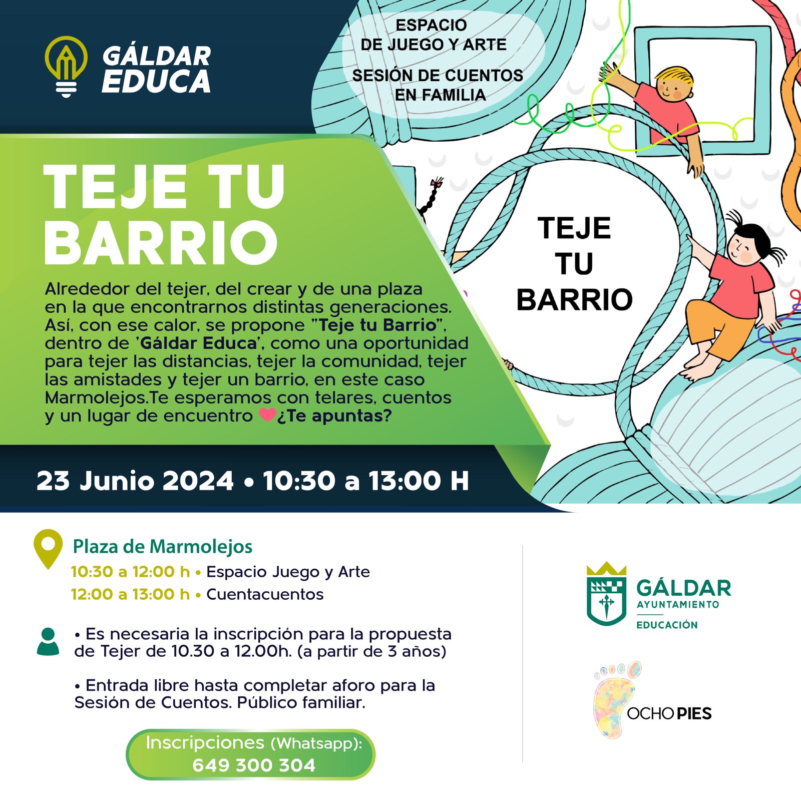 Gáldar Educa organiza el taller ‘Teje tu barrio’ en la Plaza de Marmolejos el 23 de junio
