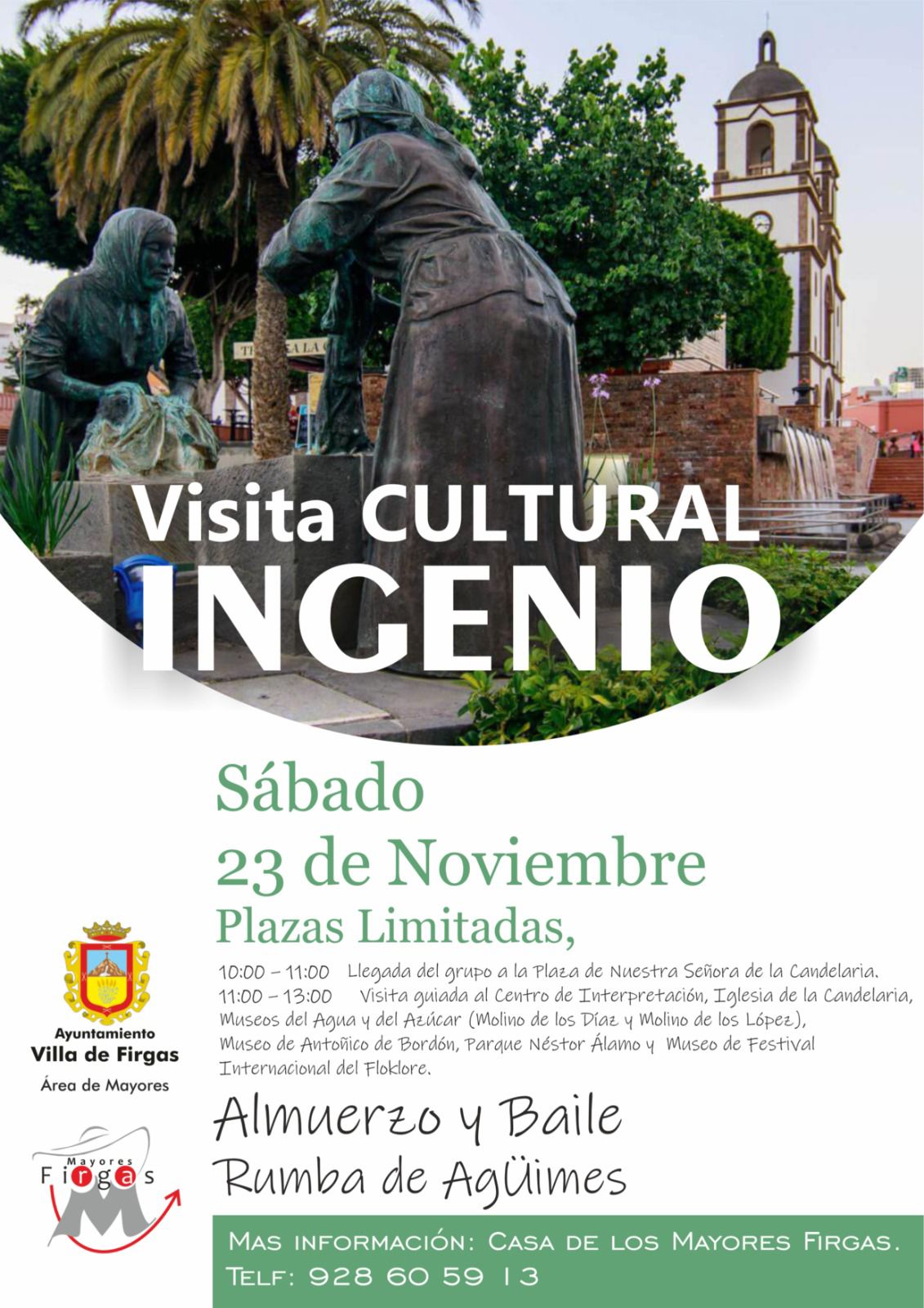 La Concejalía de Mayores de Firgas organiza una visita cultural con almuerzo y baile al municipio de Ingenio