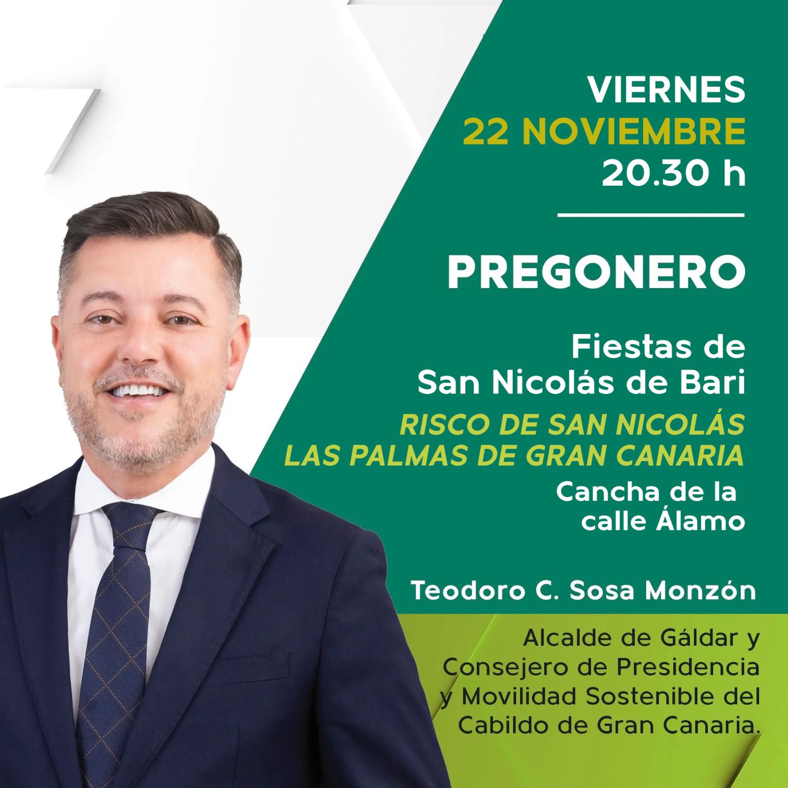 Teodoro Sosa pregona este viernes las Fiestas del Risco de San Nicolás, en Las Palmas de Gran Canaria