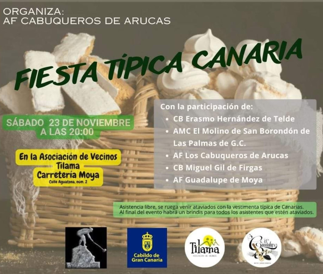 La A.F. Los Cabuqueros celebra una Fiesta Típica Canaria en el barrio moyense de Carretería.