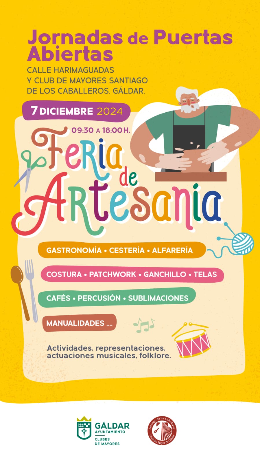 Gáldar celebra este sábado una Feria de Artesanía, actividad y actuaciones musicales en el Club del Mayor Santiago de Los Caballeros