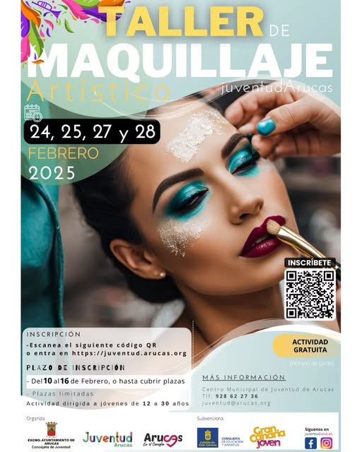 La Concejalía de Juventud  de Arucas  llevará a cabo durante  el mes de febrero  un Taller de maquillaje artístico.