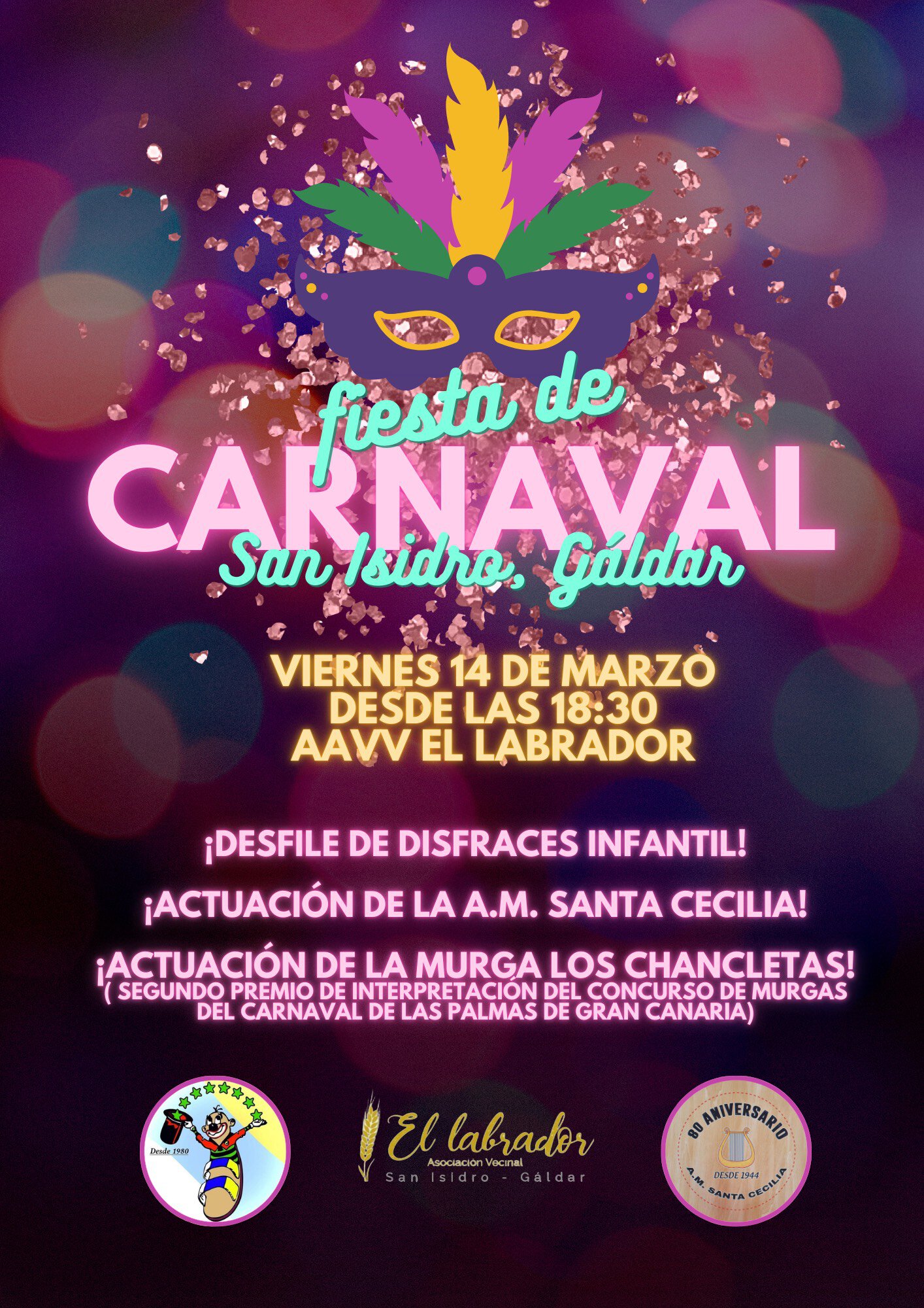 Desfile de disfraces, AM Santa Cecilia y la Murga los Chancletas para la Fiesta de Carnaval en San Isidro