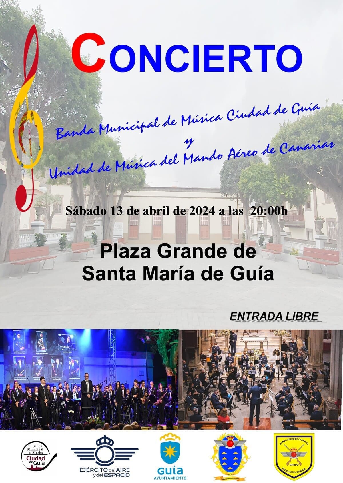 La Unidad de Música del Mando Aéreo de Canarias y la Banda de Música Ciudad de Guía ofrecerán un concierto este sábado, previo a la Jura de Bandera civil de este domingo