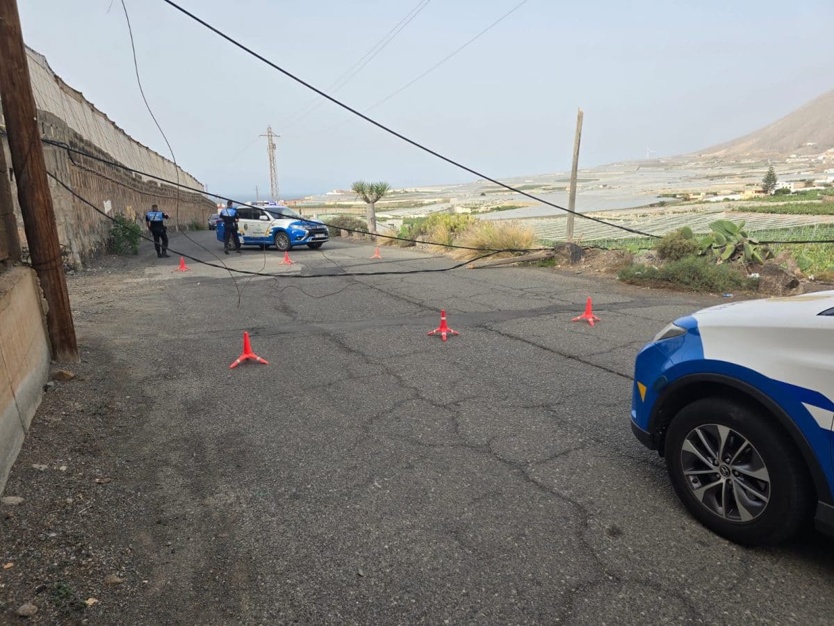 Un camión tumba un cable de telefonía y alumbrado en la carretera de El Agujero y obliga a cortar la vía