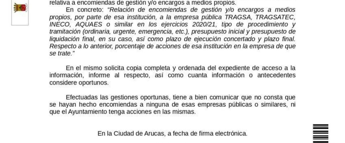 CONTESTACION al Comisionado de Transparencia. Encomiendas de gestion page 0001