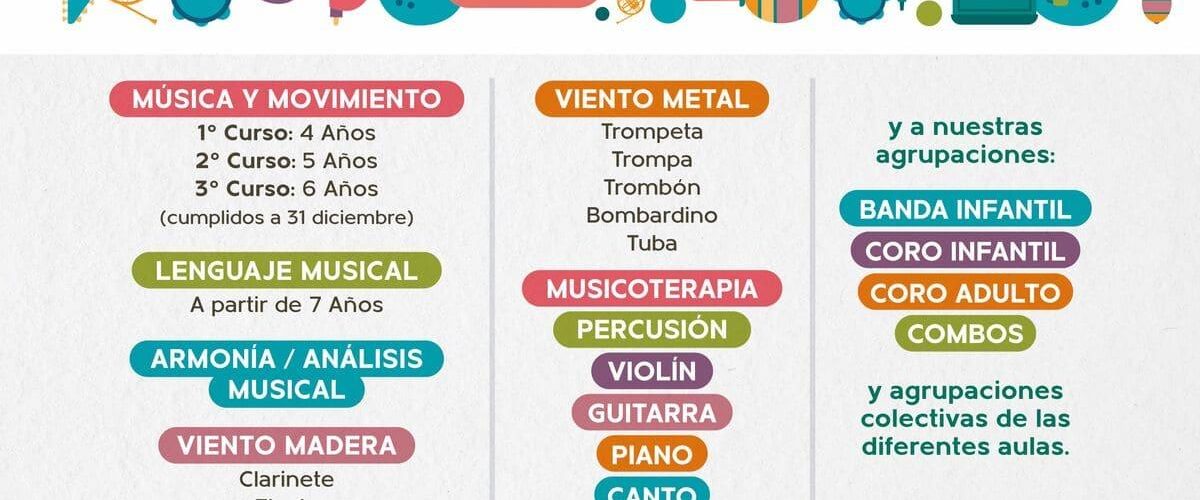 Cartel de la oferta formativa de la Escuela de Música Pedro Espinosa de Gáldar