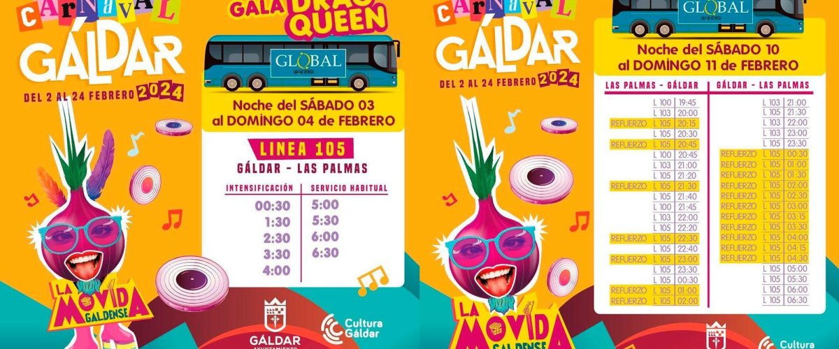 Tabla de horarios de guaguas del dia de la Cabalgata del Carnaval de GaldarTabla de horarios de guaguas del dia de la Cabalgata del Carnaval de Galdar