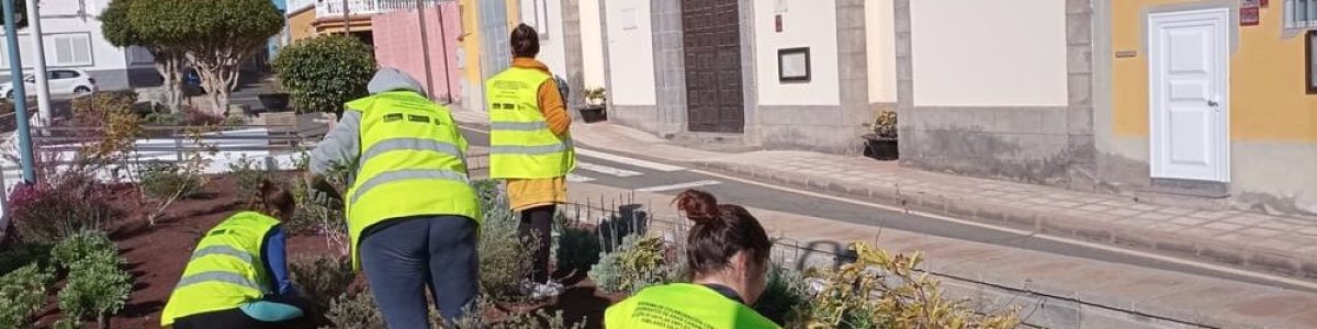 Trabajadores del proyecto Construyendo realizando labores de limpieza en jardines municipales (1)
