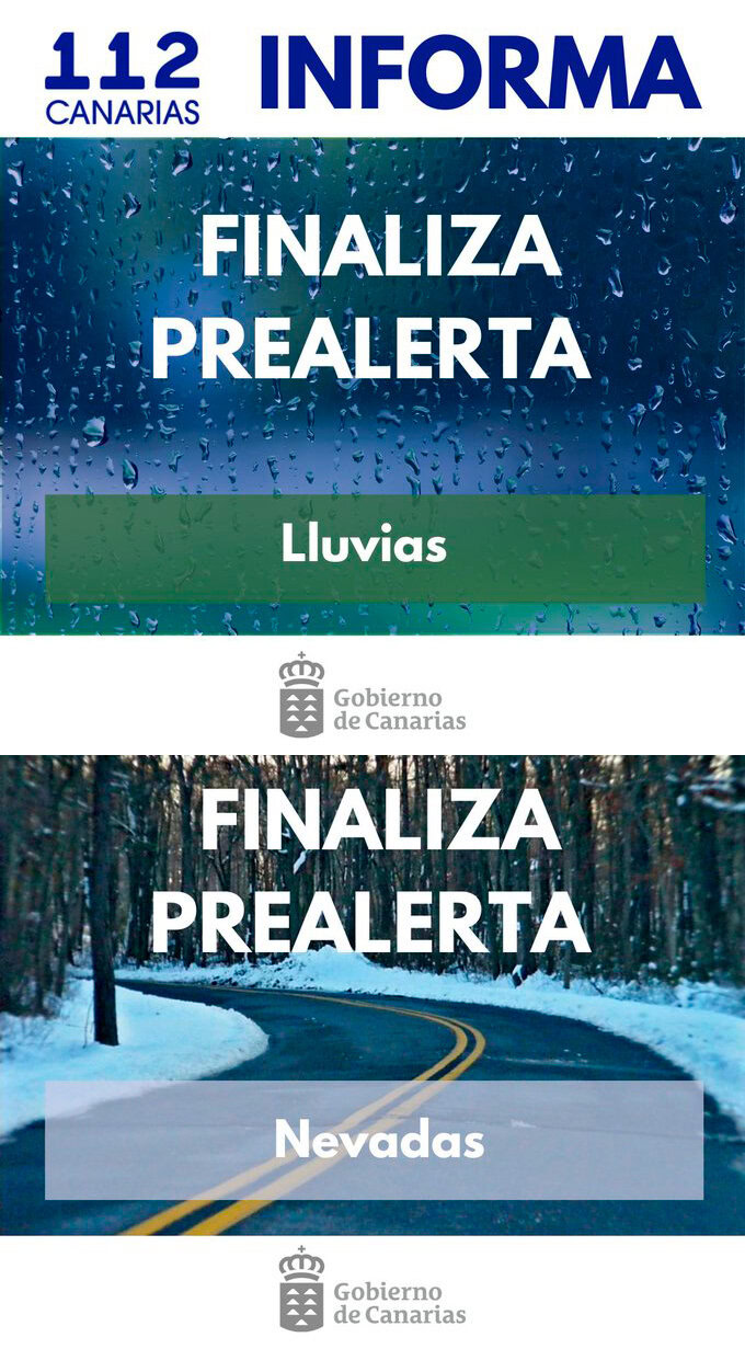 El Gobierno da por finalizadas las situaciones de prealerta por lluvias y nevadas en el archipiélago