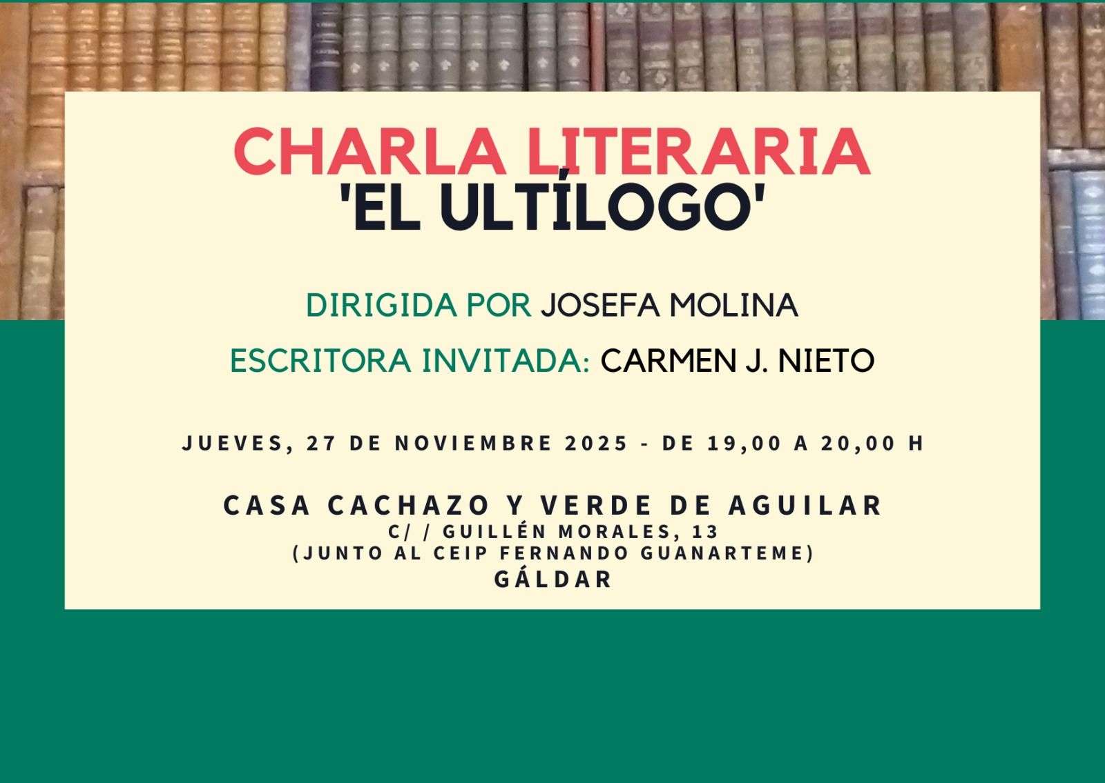 La escritora Carmen J. Nieto, protagonista de la charla literaria El Ultílogo