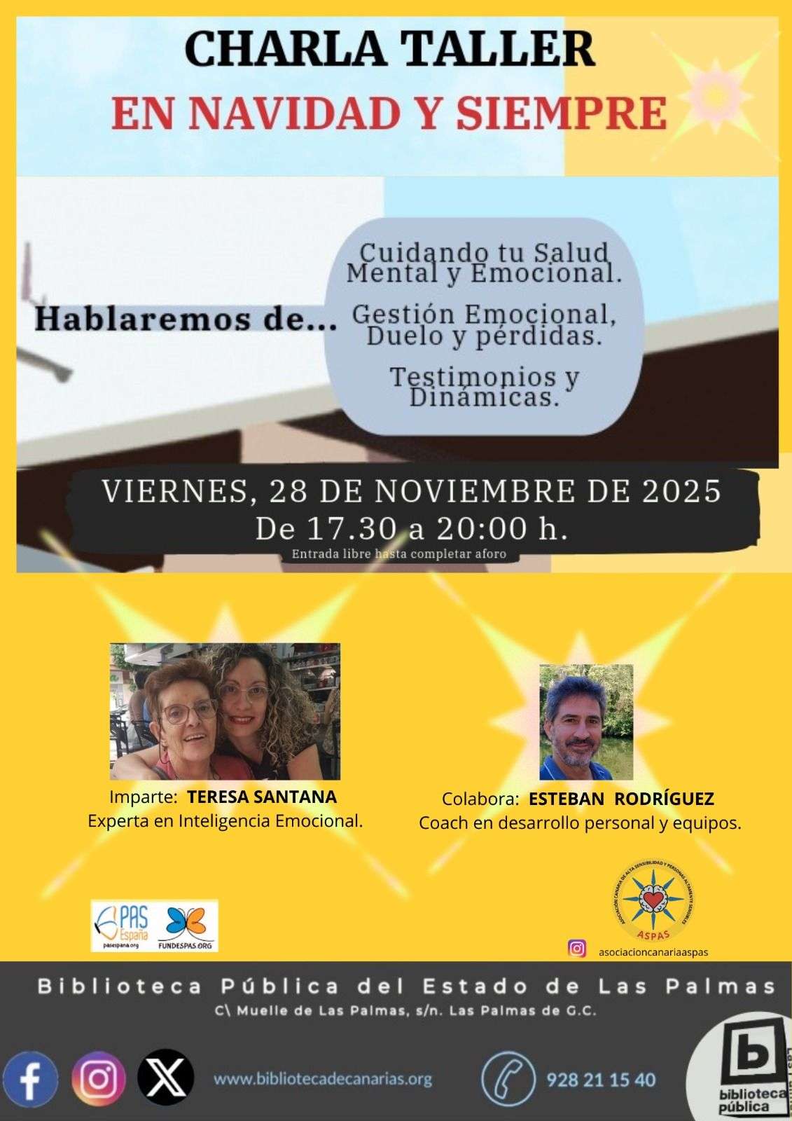 La Biblioteca Pública del Estado en Las Palmas acoge la charla-taller “En Navidad y Siempre” para abordar el duelo y el cuidado emocional