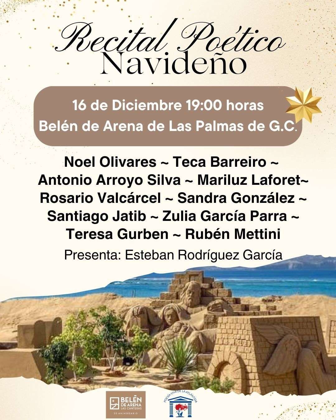 Versos frente al mar: El Belén de Arena de Las Canteras acoge un gran Recital Poético Navideño