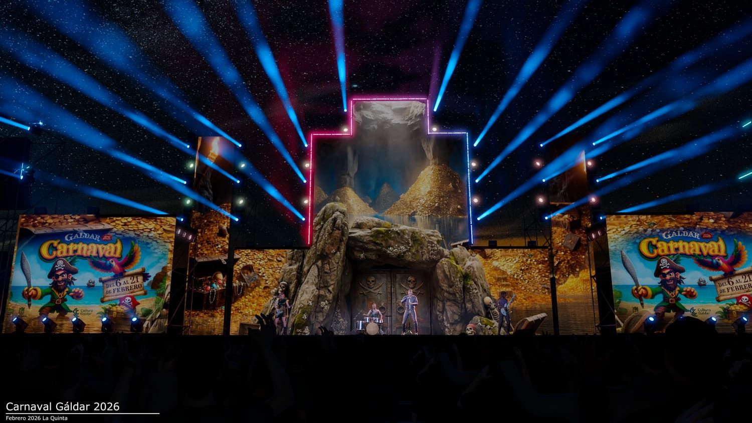 La cueva del tesoro pirata preside el escenario del Carnaval de Gáldar 2026