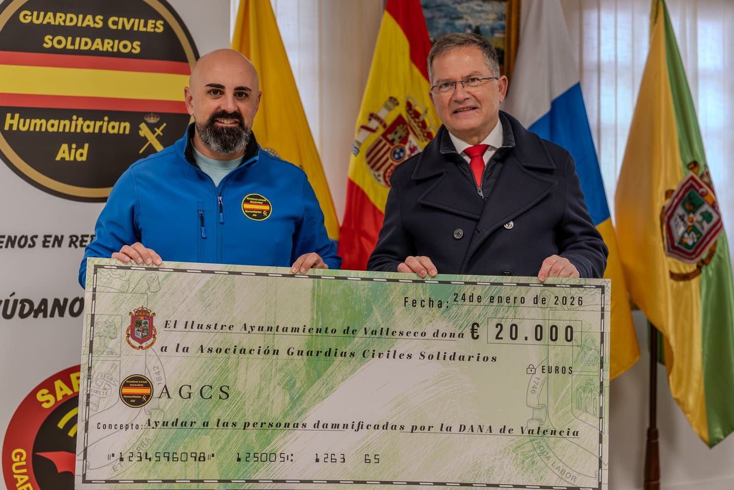 Valleseco concede una subvención de 20.000 euros a Guardias Civiles Solidarios para apoyar a las personas damnificadas por la DANA en Valencia