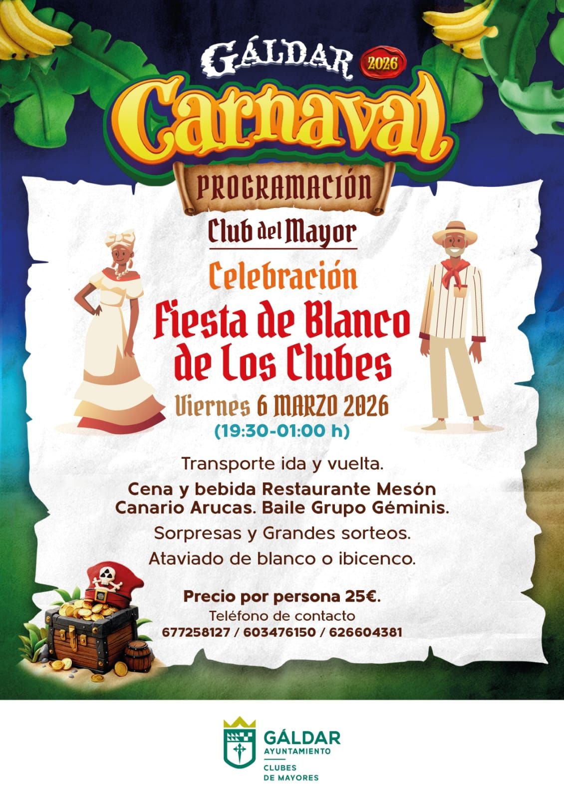 Los Clubes de Mayores celebran su ‘Fiesta de blanco’ en el marco del Carnaval de Gáldar