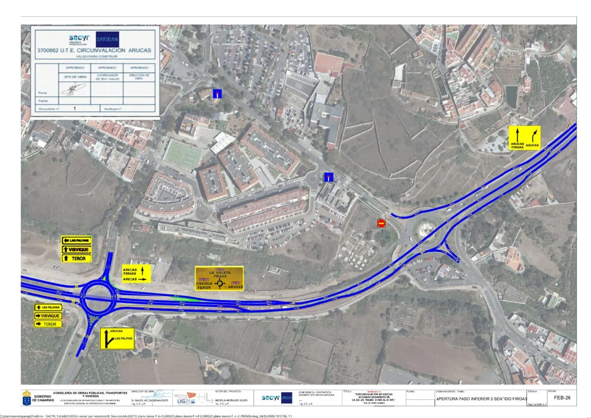 Aviso de corte de carretera por las obras de la circunvalación  del Gobierno de Canarias