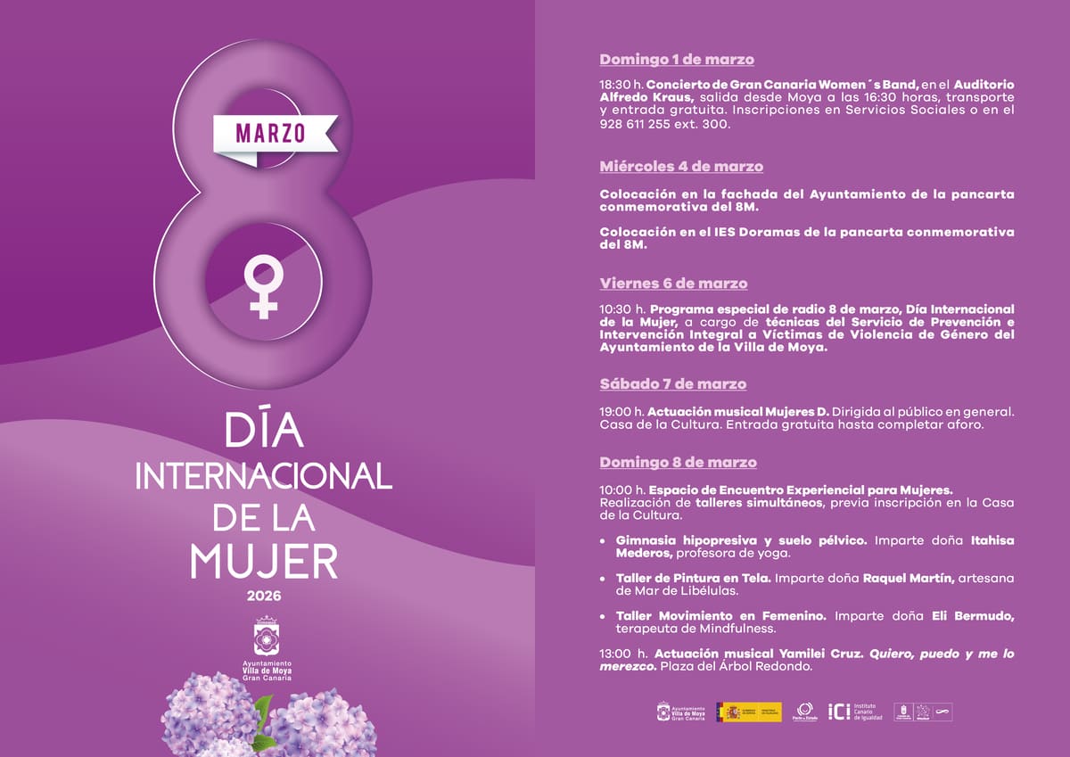 La Villa de Moya conmemora el 8M con una programación centrada en la cultura y el bienestar de la mujer