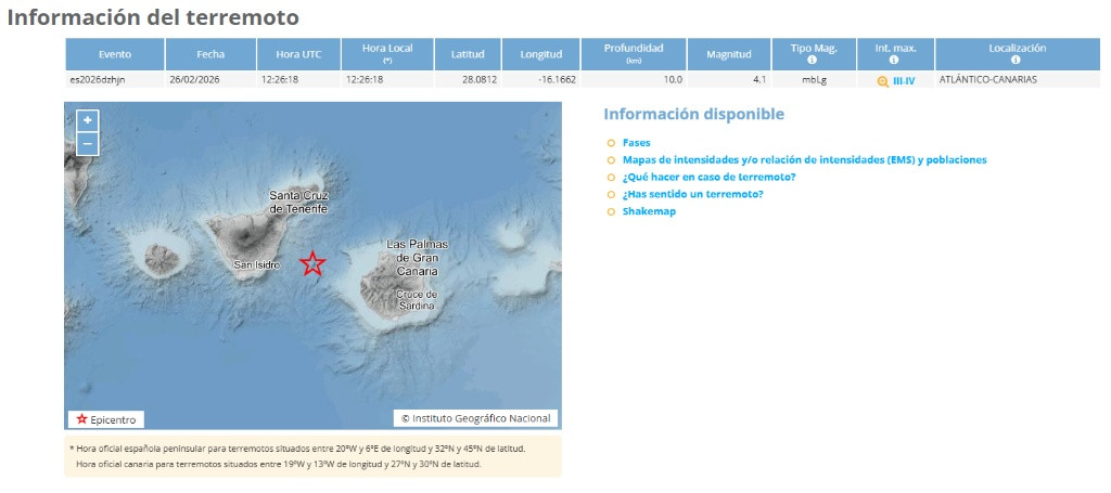 Un leve recordatorio geológico entre Tenerife y Gran Canaria: El sismo de magnitud 4.1