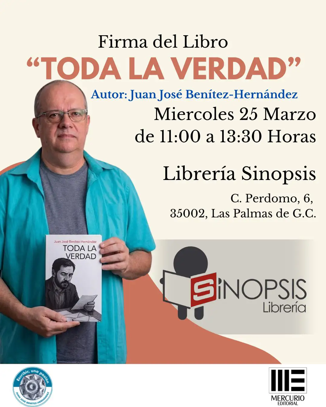 Cita literaria en Triana: Juan José Benítez-Hernández firmará ejemplares de «Toda la verdad» en la Librería Sinopsis