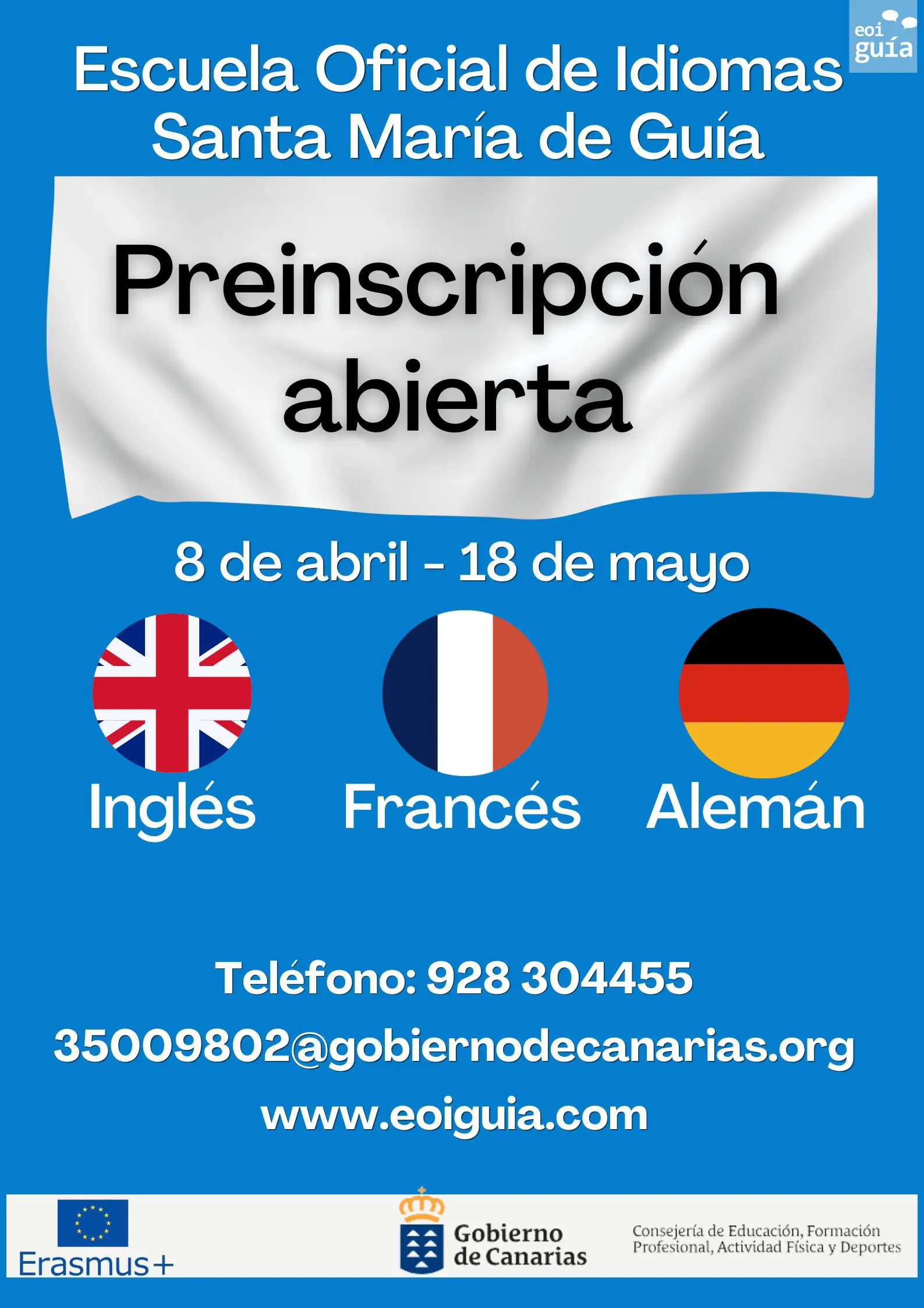 La Escuela Oficial de Idiomas de Guía tiene abierta ya la preinscripción hasta el próximo 18 de mayo