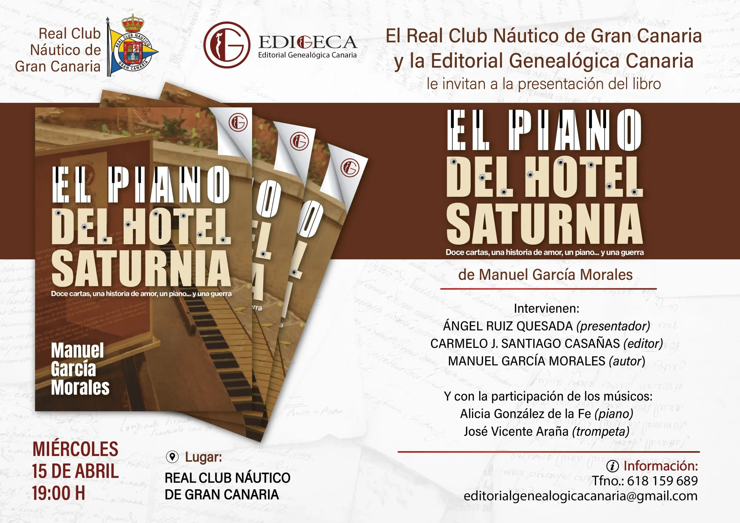 Cartel Invitación El Piano Del Hotel Saturnia. Real Club Náutico De Gran Canaria