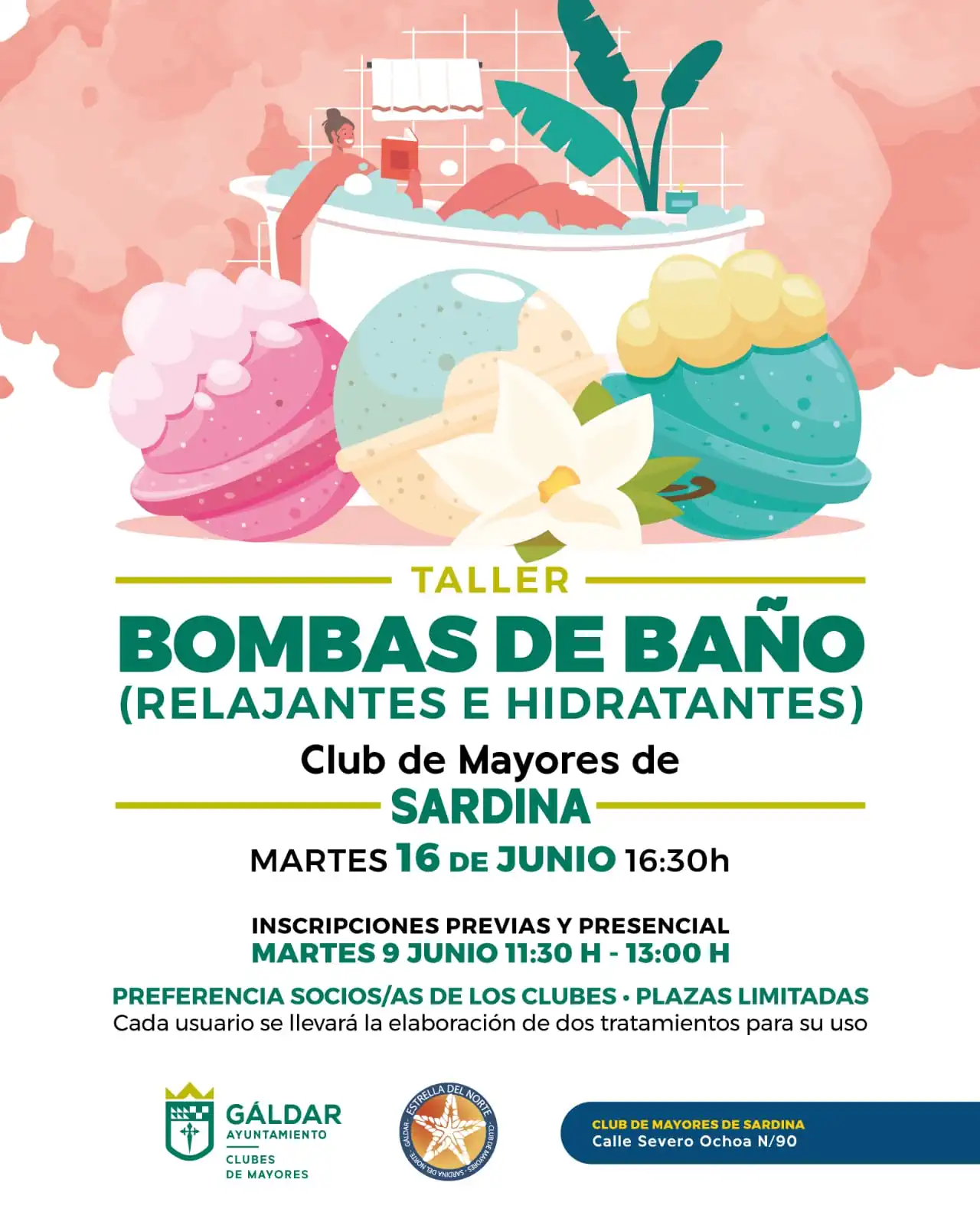 La Concejalía de Clubes de Mayores organiza un taller de bombas de baño el martes 16 de junio en Sardina