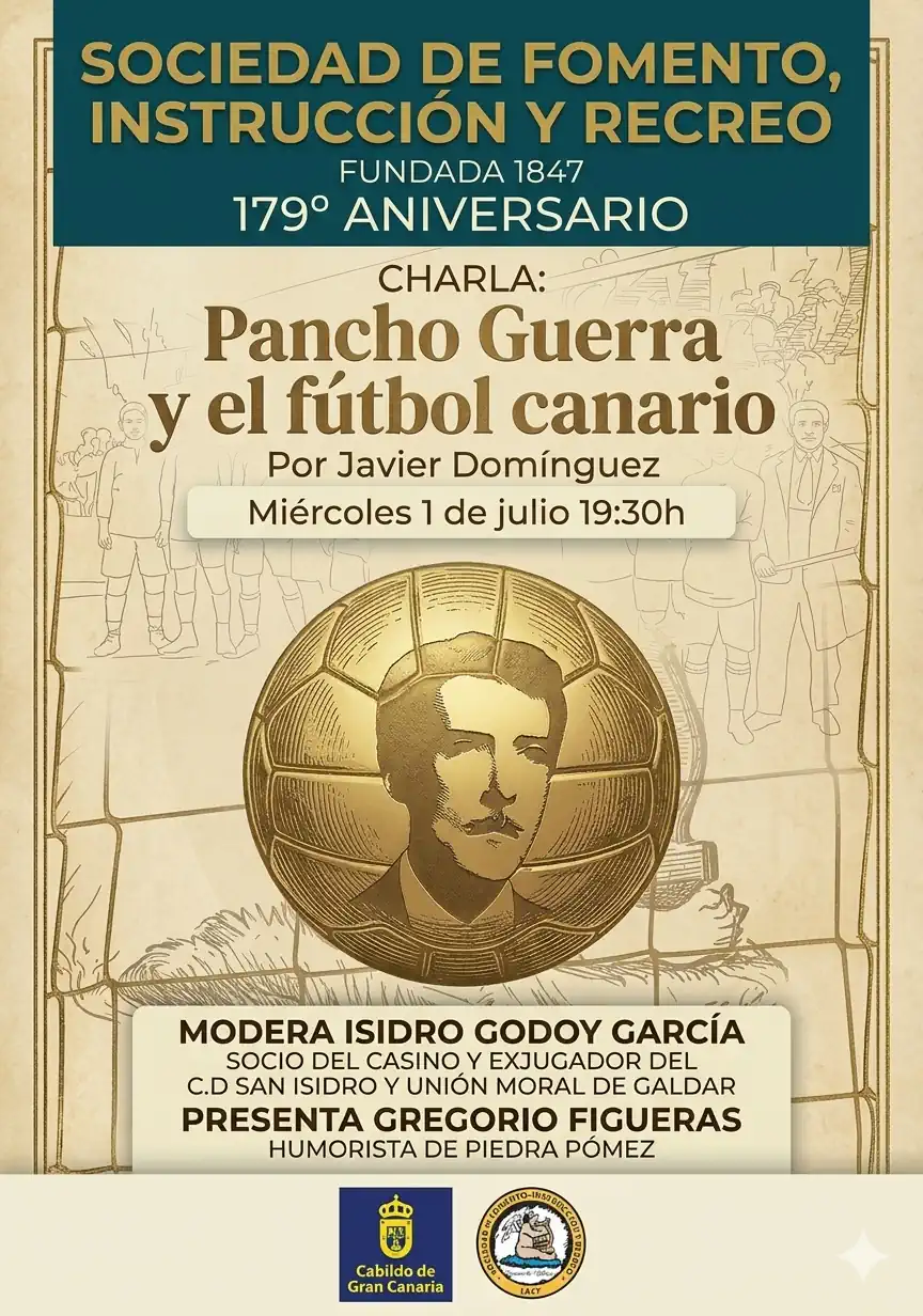 La Sociedad de Fomento, Instrucción y Recreo dedica una charla a Pancho Guerra y su vinculación con el fútbol canario
