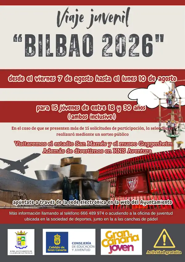 El Ayuntamiento de La Aldea de San Nicolás impulsa el ocio juvenil con un viaje cultural y deportivo a Bilbao