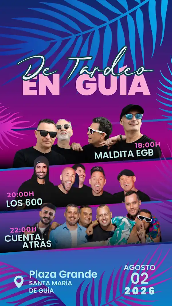 Maldita EGB, Los 600 y Cuenta Atrás encabezan el Tardeo en Guía este domingo en el primer fin de semana de las Fiestas de La Virgen 2026