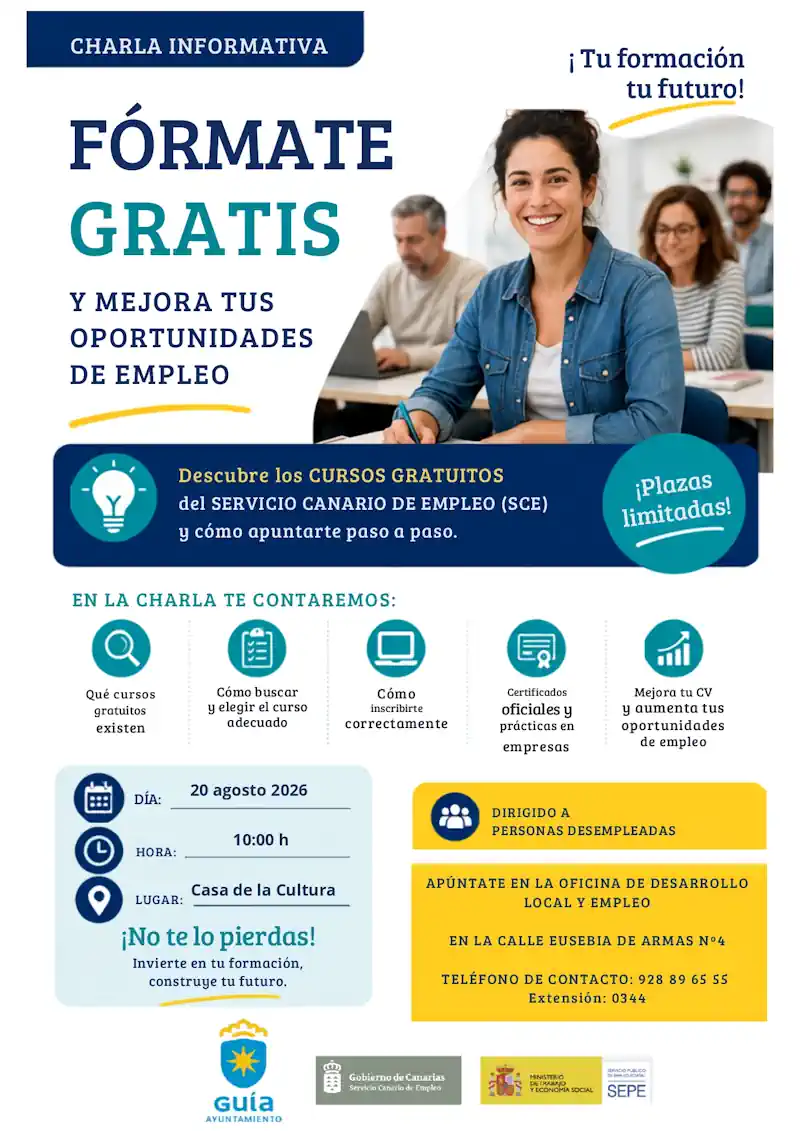 El Ayuntamiento de Guía organiza una sesión práctica para orientar a las personas desempleadas sobre cursos gratuitos, certificados y prácticas en empresas