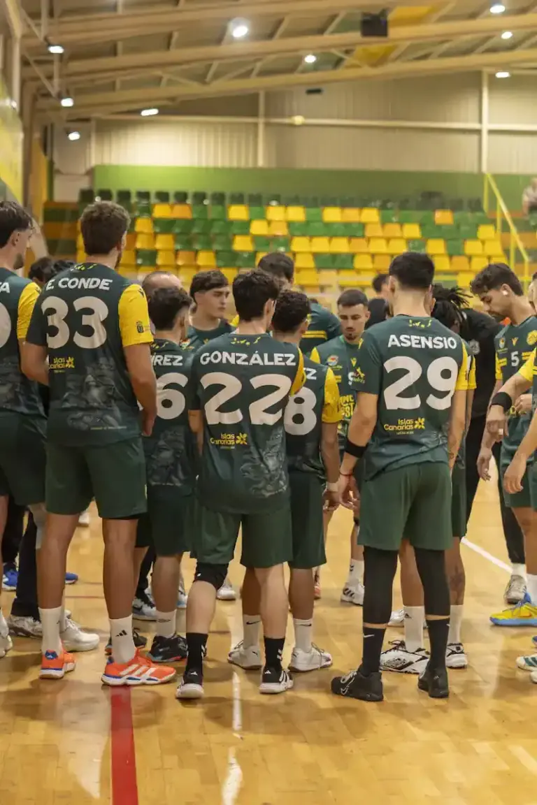 Jugadores de balonmano reunidos en una cancha deportiva