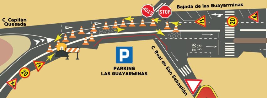 Cartel de la obra en la Bajada de Las Guayarminas Cartel de la obra en la Bajada de Las Guayarminas