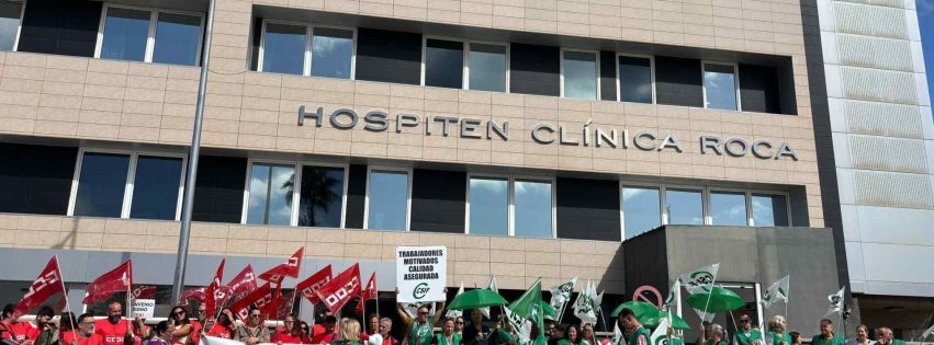 Gráfica concentración sindical hoy miércoles 9 de abril ante Hospiten Clínica Roca en San Agustín