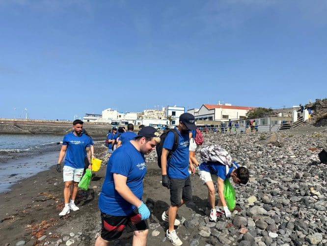 Voluntarios Recogiendo Residuos En Una Limpieza De Litoral De Fred. Olsen Express